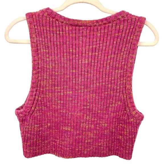 Free People Colby Marled Pink Cropped Alpaca Blend Ribbed Sweater Vest Size S - Picture 3 of 7